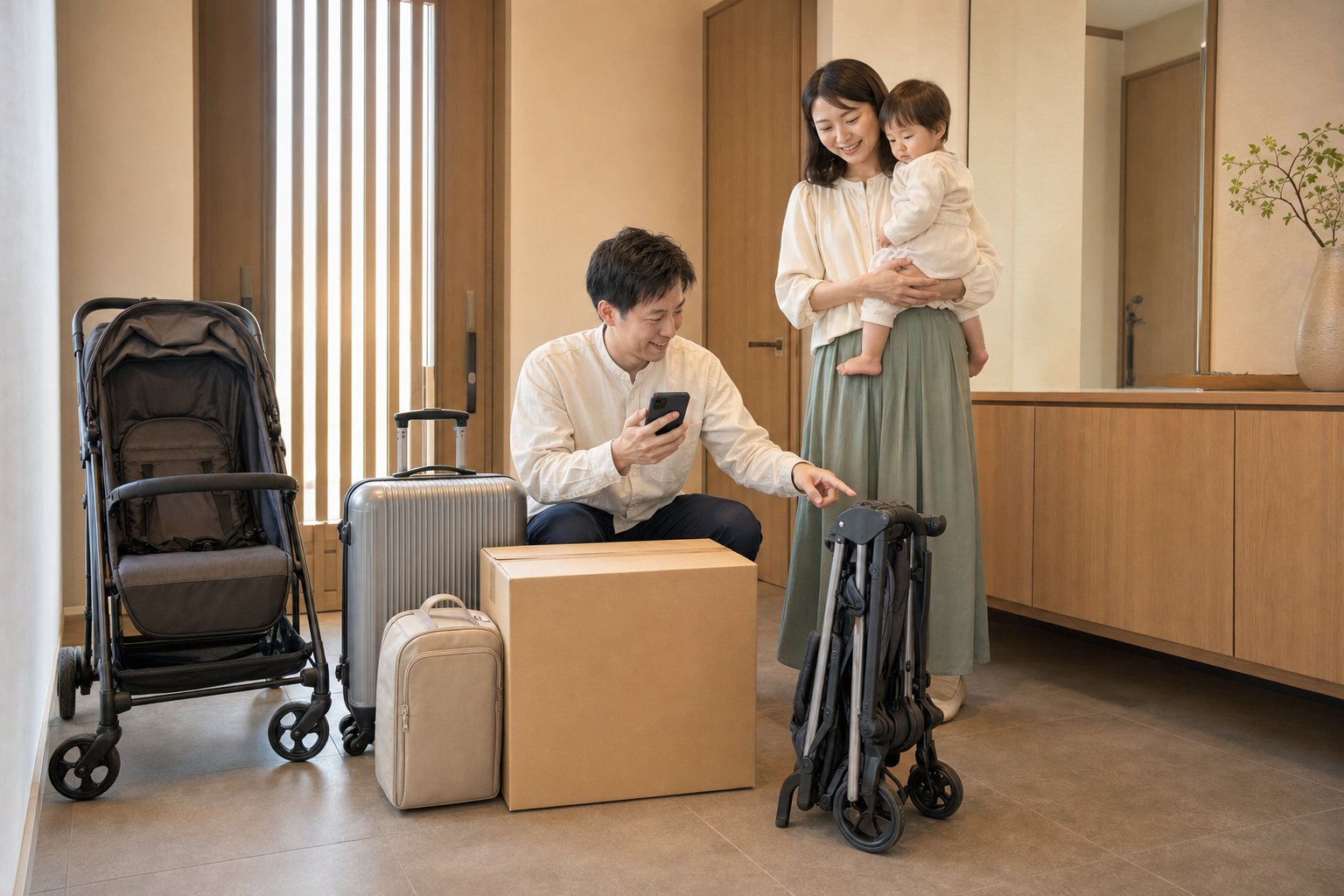 ベビーカーのレンタルを検討する家族